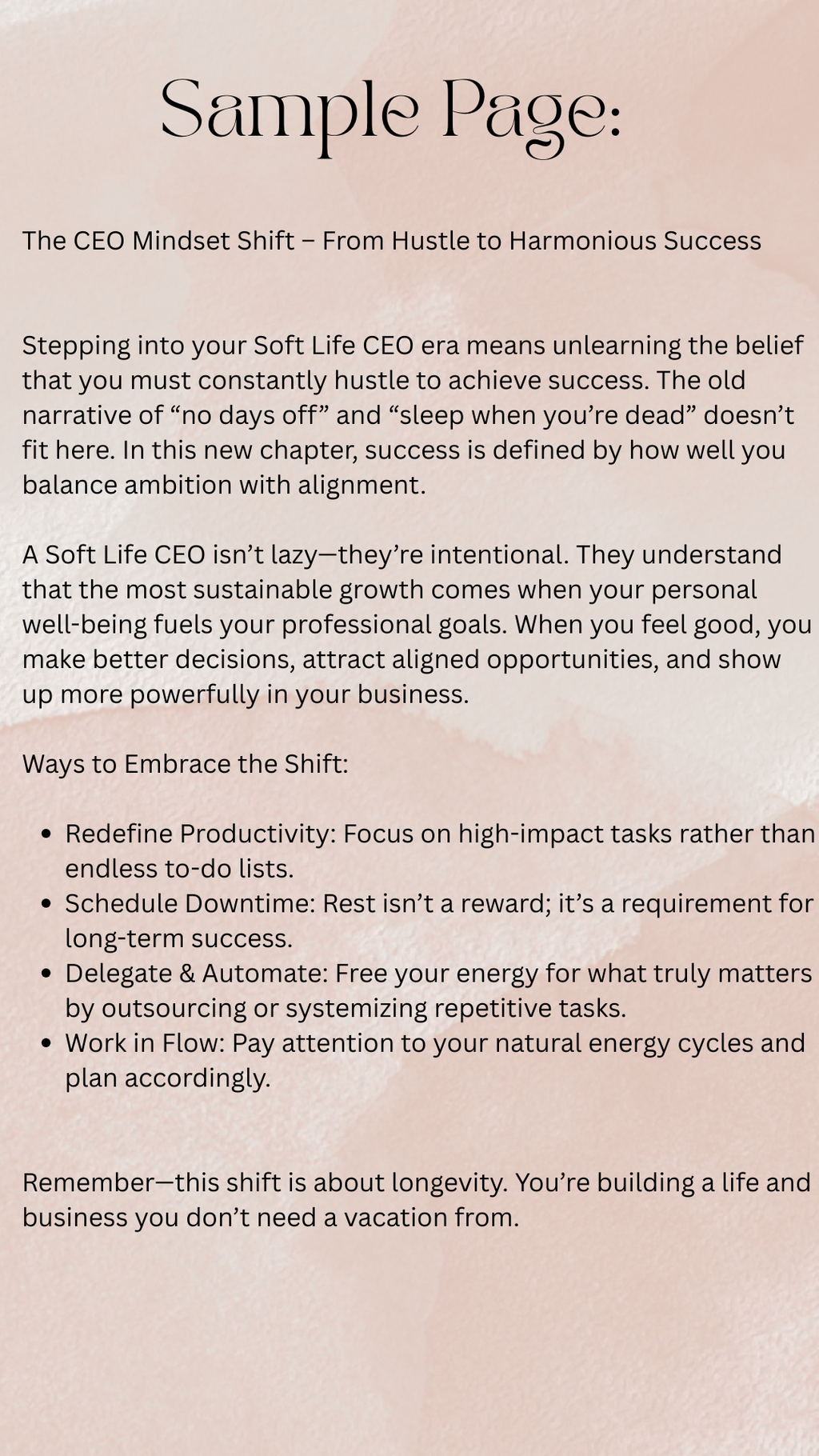 Soft Life CEO Workbook