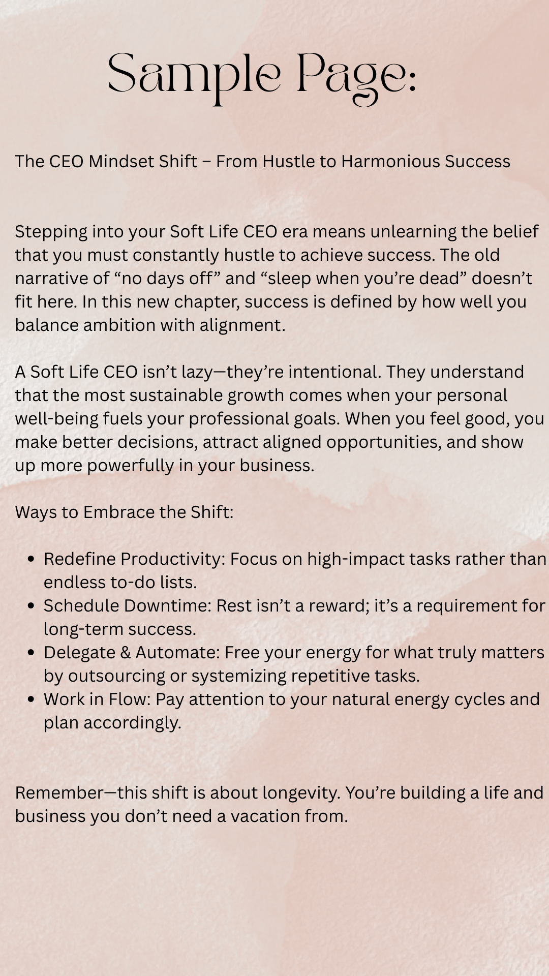 Soft Life CEO Workbook
